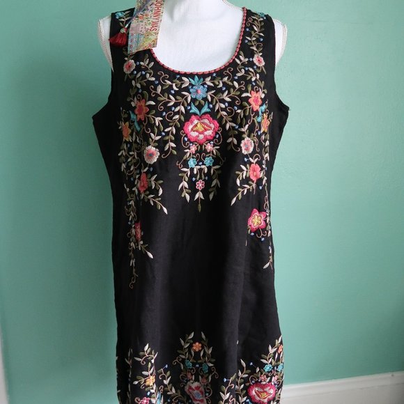 Johnny Was Dresses & Skirts - Johnny Was Black Linen Embroidered Tank Dress (Small Flaw)
